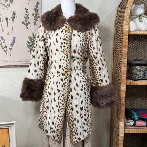 Vintage 70s Leopard Print Faux Fur Penny Lane Coat Mob Wife Old Money Glam M - Picture 1 of 14